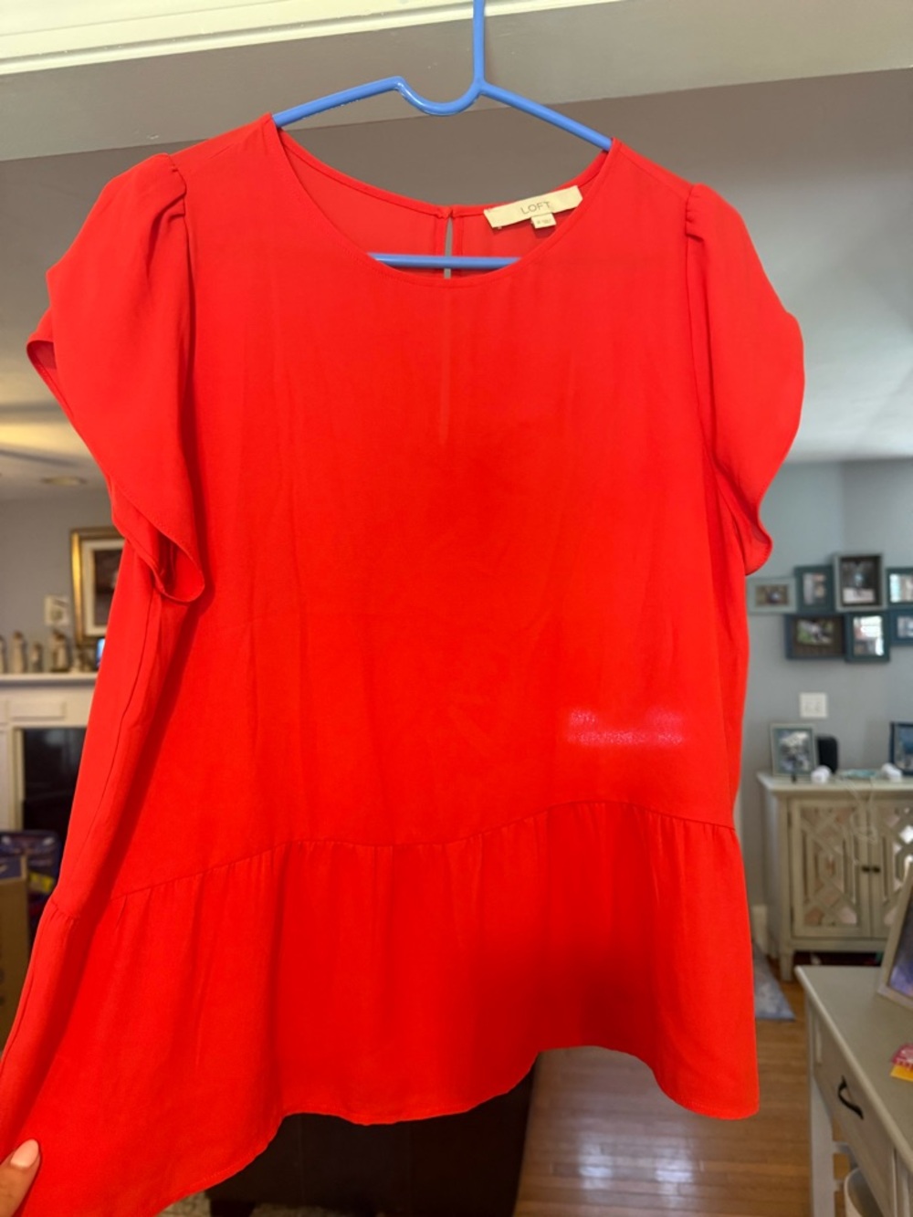 LOFT Bright Red Flutter Peplum Blouse